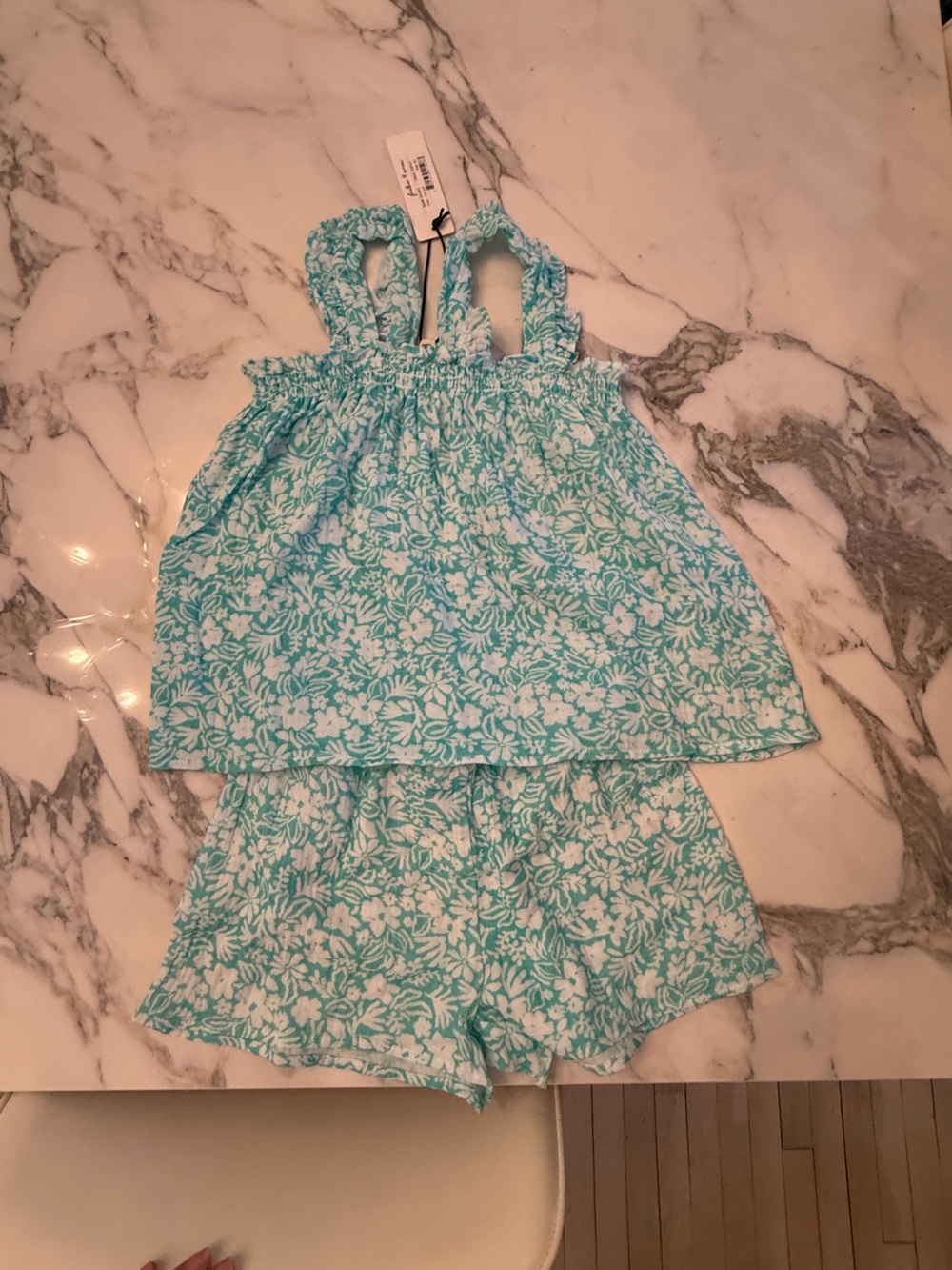 Kids Floral Tank & Shorts Matching Set in Aqua